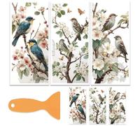 OLYCRAFT 3 Sheets Rub on Transfers 15x30cm Birds Branches Furniture Transfers Self-Adhesive Waterproof Transfer Flower Butterfly Rub on Decals for Wood Glass Porcelain Dressers Home Decor
