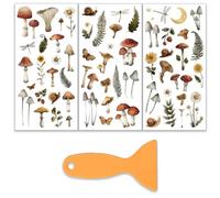 OLYCRAFT 3 Sheets/Set Mushrooms Rub on Transfers for Furniture and Craft 15x30cm Flowers Furniture Decal Transfer Stickers Rub on Decal with 1pc Scraper for Wooden Home Decorations