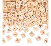 OLYCRAFT 300Pcs Colorful Wood Letter Tiles 20x18mm A-Z Capital Letters 5mm Thick Wood Colorful Tile Letters Tile Wooden Pieces for Making Alphabet Coasters and Crossword
