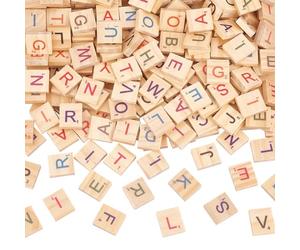 OLYCRAFT 300Pcs Colorful Wood Letter Tiles 20x18mm Random Mixed A-Z Capital Letters 5mm Thick Wood Colorful Tile Letters Tile Wooden Pieces for Making Alphabet Coasters and Crossword
