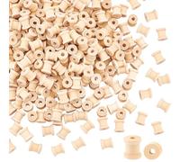 OLYCRAFT 300PCS Cotton Reels Mini Unfinished Wooden Spools 14x13mm 4.7~5.2mm Hole Natural Wooden Thread Spools for Thread String Ribbons Wire DIY Crafts