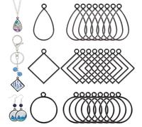 OLYCRAFT 30Pcs 3 Style Black Open Back Bezel Pendants Open Frame Pendant with 2~3mm Hole Hollow Frame Pendant Alloy Dangle Pendant for DIY UV Resin Jewelry Making - Round/Oval/Teardrop