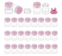 OLYCRAFT 30pcs 3ml/0.1oz Clear Sealed Sample Vials Glass Sample Vials with Pink Rubber Stopper and Plastic Aluminum Top Caps Glass Lab Sample Vials Glass Standard Crimp Headspace Vial for Lab Supplies