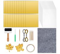OLYCRAFT 30Pcs Foil Paper Art Foils Sheet 15x15cm Gold Foils Sheets Tinfoil Flashing Metals Sheet with Embossing Tools and Calligraphy Pad for DIY Crafts Painting Embossing Gilding Crafting