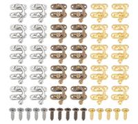 OLYCRAFT 30Pcs Jewelry Box Latch Hook Clasp Jewelry Box Hardware Jewelry Right Latch Hook Hasp Swing Arm Lock Clasp with 120pcs Replacement Screws for Jewelry Box Cabinet -Antique Bronze/Gold/Platinum