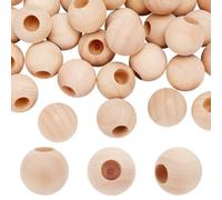 OLYCRAFT 30PCS Wood Dowel Rod End Caps 29mm in Diameter Unfinished Dowels Rod Caps Round Unfinished Wood Ball 12mm Dowel Hole for DIY Crafts Hanging Decorations Jewelry Making