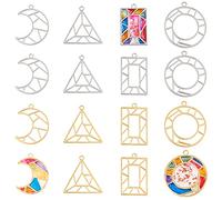 OLYCRAFT 32pcs Geometric Open Bezel Pendant 4 Styles Partially Open Back Bezel Partially Hollow Out Charm for Resin Casting Jewelry Making DIY Crafts-Platinum and Golden