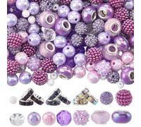 OLYCRAFT 350Pcs Purple Rhinestone Beads Set for Jewelry Making Jewelry Making Beads Set Include 10mm Clay Rhinestone Bead Glass Spacer Bead for DIY Jewellry Bracelet Necklace Earring Crafting