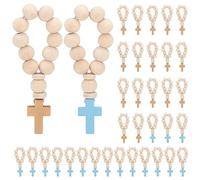 OLYCRAFT 36Pcs Wooden Rosary Beads with Cross Pendant PapayaWhip Wood Rosary Beads with Wood Bead and Elastic Cord Bead for Women Men Baptism First Communion Confirmation 3.3 Inch