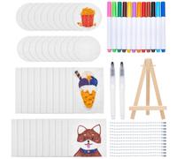 OLYCRAFT 3D Magic Foam Texture Painting Kit Including 50pcs Rectangular Square Round Sponge Paper 1pc Foldable Wooden Easel 2pc Paint Brushes 12pc Watercolor Pens and 40pc Ball Chains for DIY Craft
