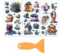 OLYCRAFT 3Pcs Blueberry Fruit Rub on Transfers for Furniture and Crafts 15x30cm Ice Cream Furniture Decals Decor Transfer Stickers with 1pc Scraper for Glass Cups Cabinets DIY Home Decor
