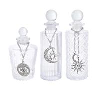 OLYCRAFT 3Pcs Energy Glass Bottle 150ml Spiritual Glass Bottle with Moon Sun Alloy Pendants Decorative Crystal Water Jars for Spiritual Cleansing Meditation Practice Home Decor