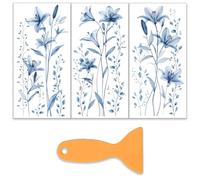 OLYCRAFT 3pcs/Set Blue Lily Rub on Transfers for Furniture and Craft 15x30cm Transparent Plant Furniture Decal Transfer Stickers Rub on Decal with 1pc Scraper for Scrapbook Window Home Decoration