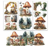 OLYCRAFT 3pcs/Set Forest Rub on Transfers for Furniture and Crafts 15x30cm Gnomes Mushroom Butterfly Furniture Decals Houses Transfer Stickers Rub on Decals for Wood Furniture Home Decor