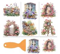 OLYCRAFT 3pcs/Set Garden Courtyard Theme Rub on Transfers for Furniture and Craft 15x30cm Flowers Window Furniture Decal Transfer Stickers Rub on Decal for Scrapbook Window Home Decoration