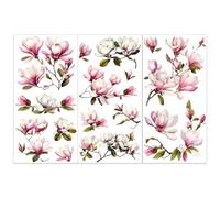 OLYCRAFT 3pcs/Set Magnolia Rub on Transfers for Furniture and Crafts 15x30cm Flower Decor Transfer Stickers Vintage Floral Rub on Decals for Wood Furniture Scrapbooking Home Decorations