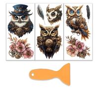 OLYCRAFT 3pcs/Set Mechanical Rub on Transfers for Furniture and Crafts 15x30cm Steampunk Owl Furniture Decals Transfer Stickers with 1pc Scraper for Wood Scrapbook Decor Scrapbooking