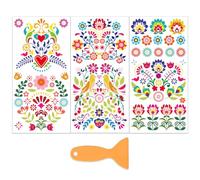 OLYCRAFT 3pcs/Set Mexican Pattern Rub on Transfer for Furniture and Craft 15x30cm Folk Art Flower Furniture Decal Transfer Sticker Rub on Decal with 1pc Scraper for Scrapbook Window Home Decoration