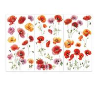 OLYCRAFT 3pcs/Set Poppy Floral Stickers for Crafts & Furniture, Plastic Material, Self-Adhesive, 15x30cm, Red