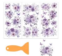 OLYCRAFT 3pcs/Set Purple Flower Rub on Transfers for Furniture and Craft 15x30cm Watercolor Floral Furniture Decal Transfer Stickers Rub on Decal with 1pc Scraper for Scrapbook Home Decoration