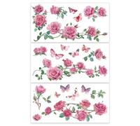 OLYCRAFT 3pcs/Set Rose Rub on Transfers for Furniture and Crafts 30x15cm Rose with Butterfly Decor Transfer Stickers Flower Rub on Decals for Living Room Furniture Scrapbooking Home Decorations