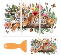 OLYCRAFT 3pcs/Set Tiger Rub on Transfers for Furniture and Craft 15x30cm Flower Leaves Furniture Decals Transfer Stickers Rub on Decal with 1pc Scraper for Scrapbook Window DIY Home Decoration