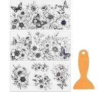 OLYCRAFT 3pcs/set Vintage Sunflower Rub on Transfers for Furniture and Crafts 15x30cm Butterfly Furniture Decals Transfer Stickers Rub on Decal with 1pc Scraper for Wood Furniture Home Decoration