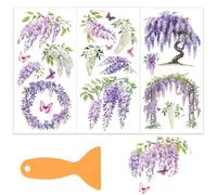 OLYCRAFT 3pcs/Set Wisteria Rub on Transfers for Furniture and Crafts 15x30cm Purple Flowers Furniture Decals Decor Furniture Transfer Stickers with 1pc Scraper for Wood Furniture Decor Scrapbooking