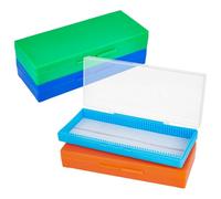 OLYCRAFT 4-Pack 50-Slide Plastic Microscope Slide Holder with Foam Liner, 203x91.5x31.5mm, Plastic, Orange, Dark Blue, Light Blue, Green