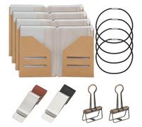 OLYCRAFT 4 Pack Travelers Notebook Accessories Kit Travel Diary Accessory Set Include Travel Kraft File Folder Transparent Bags Rubber Band Pen Clips Loose-Leaf Clips for Diary Passport Organizer