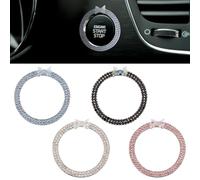 OLYCRAFT 4 Pcs 4 Colors Bling Ring Emblem Car Accessories Rhinestone Ring for Car Buttons Bling Push to Start Button Cover Ring Key Lgnition Starter Knob Ring Decoration Silver/Dark Blue/Pink/Black