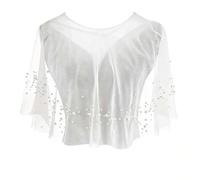 OLYCRAFT 435x870mm Pearl Shawl Wrap Shrug White Wedding Cape Wrap Pearl Embellished Tulle Shawl Wraps Pearls Wedding Cape Bridal Evening Dress Cover Up for Women Weddings Party Formal Event Photoshoot