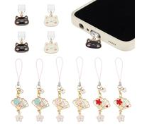 OLYCRAFT 4pcs 2 Styles Cat Head Alloy Enamel Dust Plug Charms with 6pcs Fan and Cherry Blossom Pendants Dust Plug Charm Type C Port Protector Phone Accessory Set for Most Type-C Phone