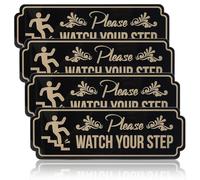 OLYCRAFT 4Pcs 230x75mm Acrylic Self-Adhesive Watch Your Step Sign Acrylic Warning Reminder Sign with Adhesive Tape Please Watch Your Step Signs Sticker for Home Business Offices Restaurants