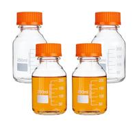 OLYCRAFT 4Pcs 250Ml Round Media Storage Bottles with GL45 Screw Cap Borosilicate Storage Glass Bottles Glass Scientific Round Graduated Media Bottle for Lab Water Reagent Liquids 121°C