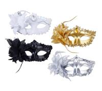 OLYCRAFT 4Pcs 4 Color Masquerade Mask Set Venetian Style Party Masks with Ties Rhinestone Masquerade Masks Reusable Feather Lace Party Mask for Women Halloween Carnival Mardi Gras Venetian