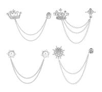 OLYCRAFT 4Pcs 4 Styles Crown Rhinestone Brooch Silver Star Hanging Chain Brooch Tassel Lapel Pins Alloy Lapel Pin Brooches Crystal Badge Brooches Jewelry Accessories for Suit Wedding Party Ceremony