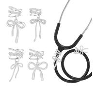 OLYCRAFT 4Pcs 4 Styles Silver Bow Stethoscope Charms 1.3~1.7 Inch Alloy Bling Bowknot Stethoscopes Tag Pendant ID Name Tag Charm Stethoscope Charms Accessories for Doctor Nurse Medical Assistant