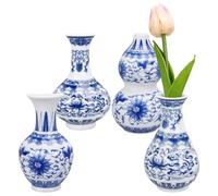 OLYCRAFT 4Pcs 4 Styles Small Blue and White Chinoiserie Vases Porcelain Chinoiserie Vase Ceramic Wall Planter Wall Mounted Decorative Ceramic Flower Vases for Dried Flowers and Faux Greenery Plants