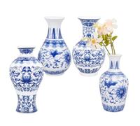 OLYCRAFT 4Pcs 4 Styles Small Blue and White Chinoiserie Vases Wall Mounted Decorative Ceramic Flower Vases Ceramic Wall Planter for Home Indoor Decor Dried Flowers and Faux Greenery Plants