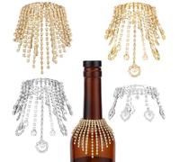 OLYCRAFT 4Pcs 4 Styles Wine Bottle Rhinestone Jewel Tassel 12cm Rhinestone Tassel Wine Bottle Pendant Champagne Bottles Cork Charms for Party Bottles Wedding Champagne Decorations