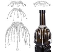 OLYCRAFT 4Pcs Rhinestone Wine Bottle Tassel 4.7 Inch Silver Rhinestone Jewel Tassel Brass Wine Bottle Cover Champagne Bottles Decorative Fringe for Party Bottles Wedding Champagne Decorations