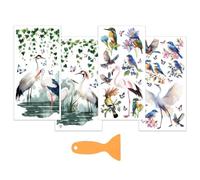 OLYCRAFT 4pcs/Set Bird Rub on Transfers for Furniture & Crafts - 15x30cm Flamingo, Crane, Hummingbird - PVC Material - Pink - Nature Style - Wood, Glass, Metal Surfaces
