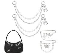 OLYCRAFT 4Pcs Silver Bag Charms Set Bow Bag Charm Decorative Bags Strap Bags Accessories Charms Purse Charm Kit with A Jumbo Safety Pin Purse Keychain for Women Crossbody Shoulder Handbags Decoration