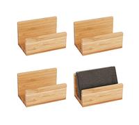 OLYCRAFT 4PCS Wood Business Card Holder Bamboo Desktop Card Display Stand Natural Bamboo Desk Business Card Stand Wood Name Card Holder for Office Tables Organizer -60x99.5x57mm