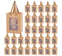 OLYCRAFT 50 Packs Brown Clear Window Present Bags Kraft Paper Bag with Clear Window 10.3x15x19.9cm Kraft Shopping Bags with Handles for Packaging Wedding Christmas Party Store Retail