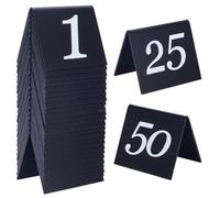 OLYCRAFT 50pcs Tent Style Acrylic Table Numbers Signs 1-50 Double Sided Black Table Numbers Signs Acrylic Tent Table Numbers Stands Signs 5.3x6.3x4.9cm for Wedding Party Banquets Receptions