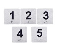 OLYCRAFT 5Pcs Room Number 10x10cm Exam Room Sign Numbers 1-5 with Braille and Tactile Identification Signs Numbers Modern Clipped Corner Brushed Silver Signs for Apartment Directional Assistance