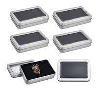 OLYCRAFT 6 Pack Portable Travel Jewelry Tin Box 11x7.5x2.3cm Rectangular Metal Storage Organizer Tinplate Storage Box with Clear Window Rectangular Empty Metal Box with Sponge for Brooches Earrings