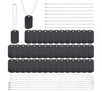 OLYCRAFT 60Pcs Sublimation Blank Dog Tag Set Black Double Sided Blank Stamping Metal Tag Includes Aluminum Sublimation Stamping Tags Necklace Chain for Necklace Bracelet Making Personalized Pet Tags